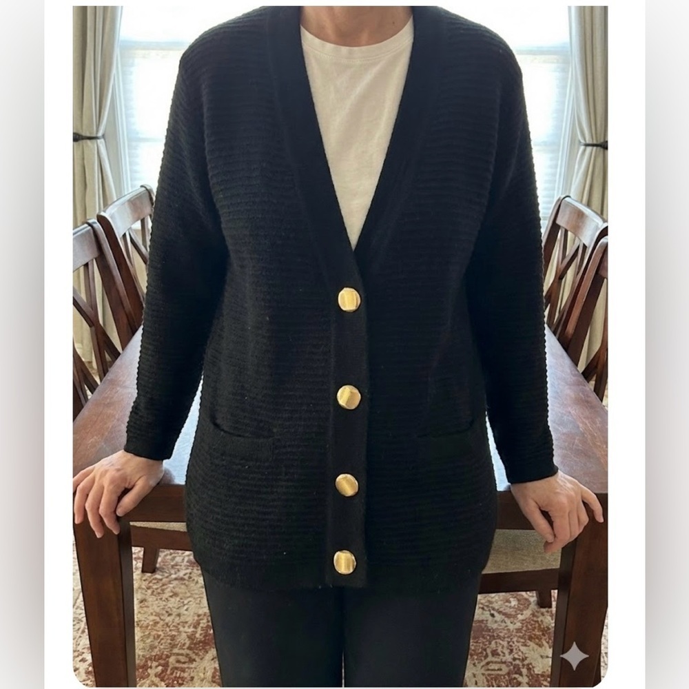 Classiques Entier Black Cardigan with Gold Buttons 100% merino wool